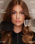 Comparison showing ZIGZAG Brush flexible horizontal frame moving with hair versus rigid open-sided brushes