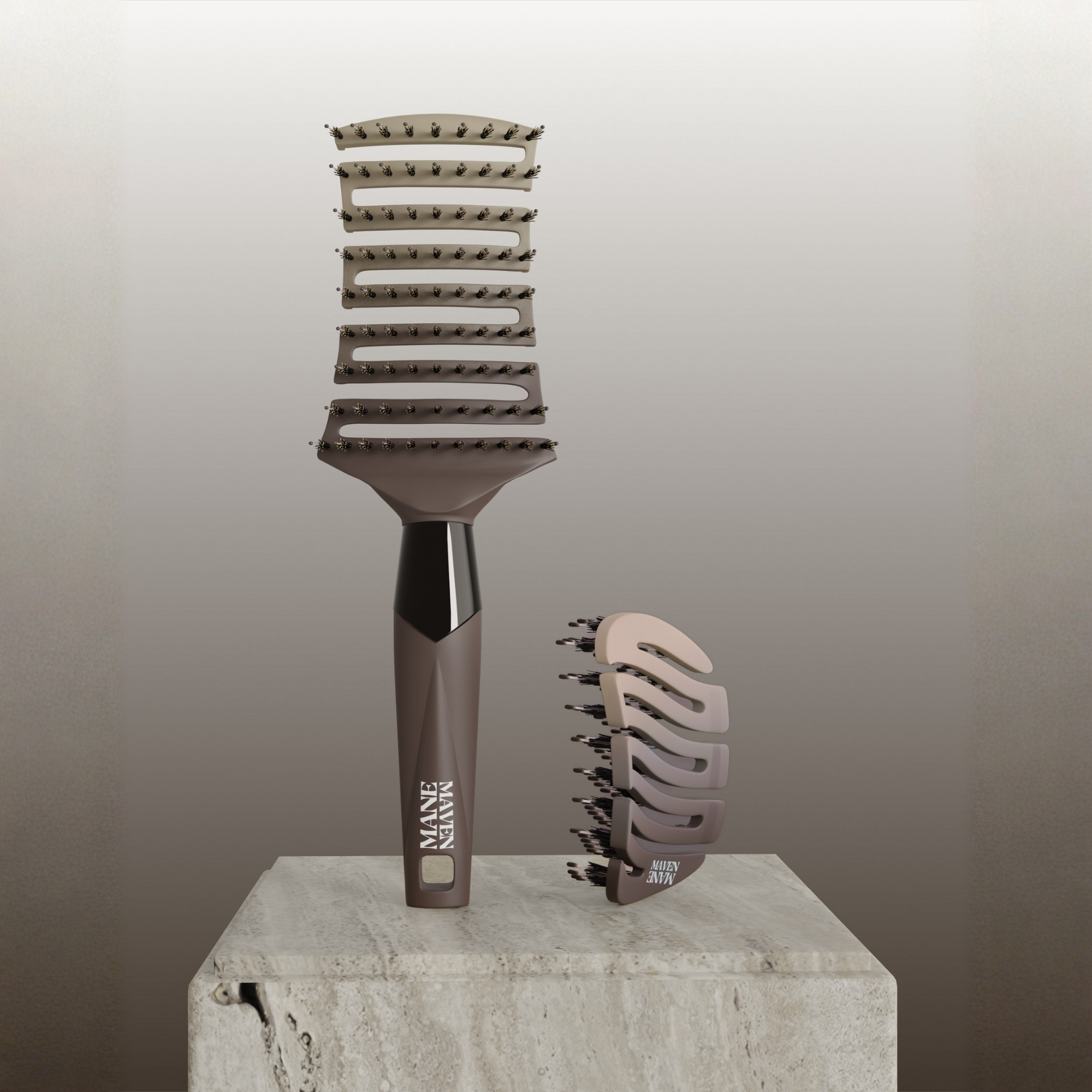 The ZIGZAG Duo set featuring the ZIGZAG Brush and ZIGZAG Travel Hair Brush for complete hair care at home and on the go.