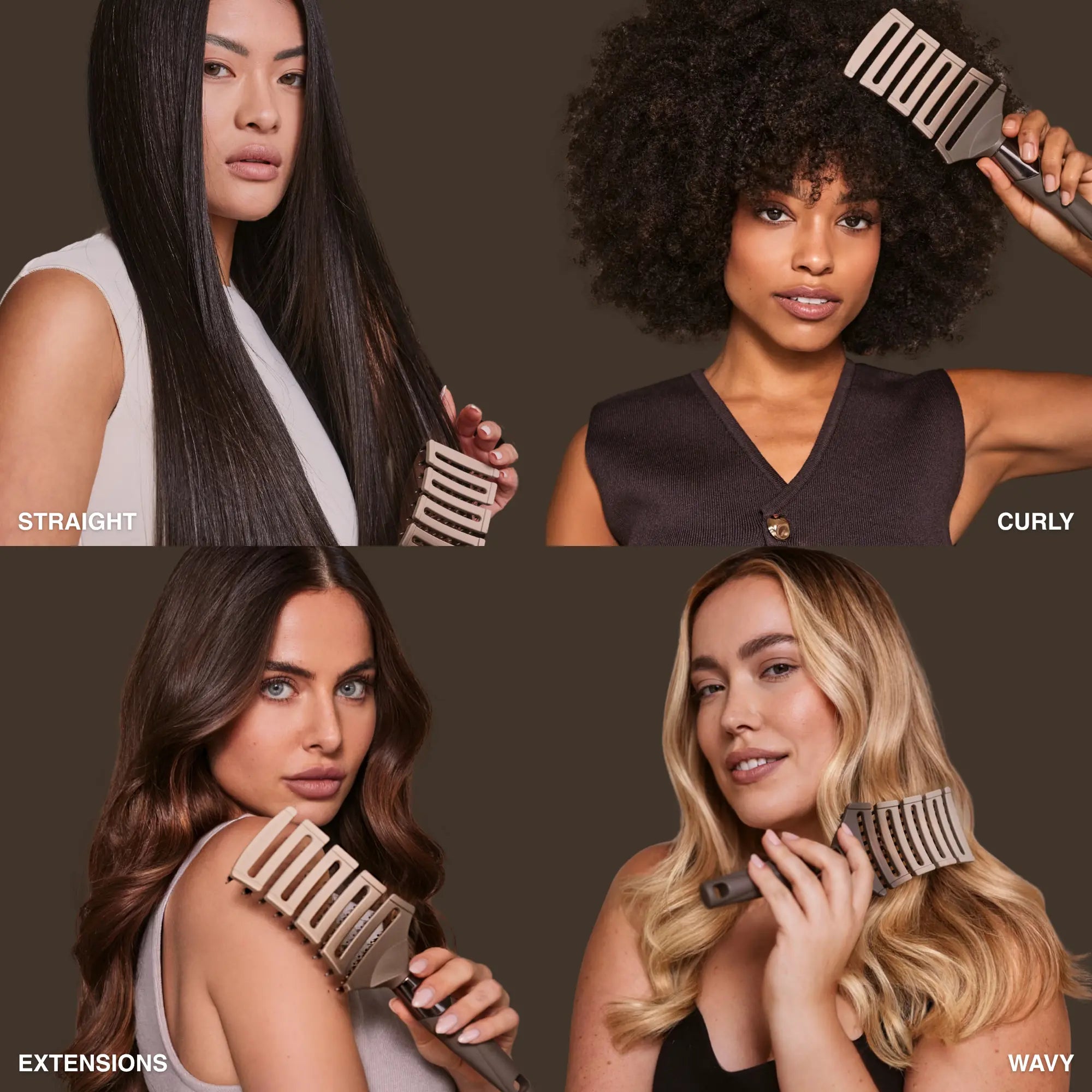 ZIGZAG Travel Hair Brush suitable for all hair types including straight, wavy, curly, coily, and extensions.