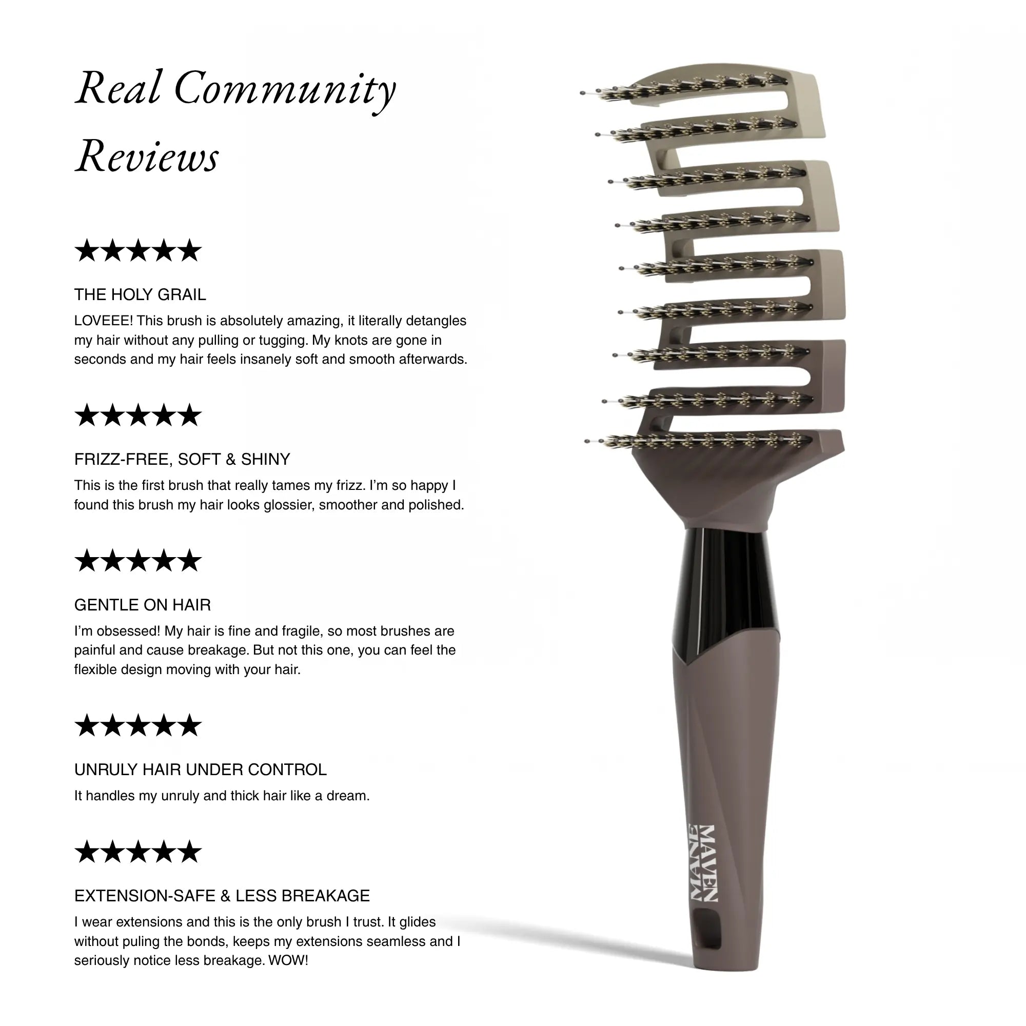 Real community reviews with happy customers rating the ZIGZAG Brush five stars.