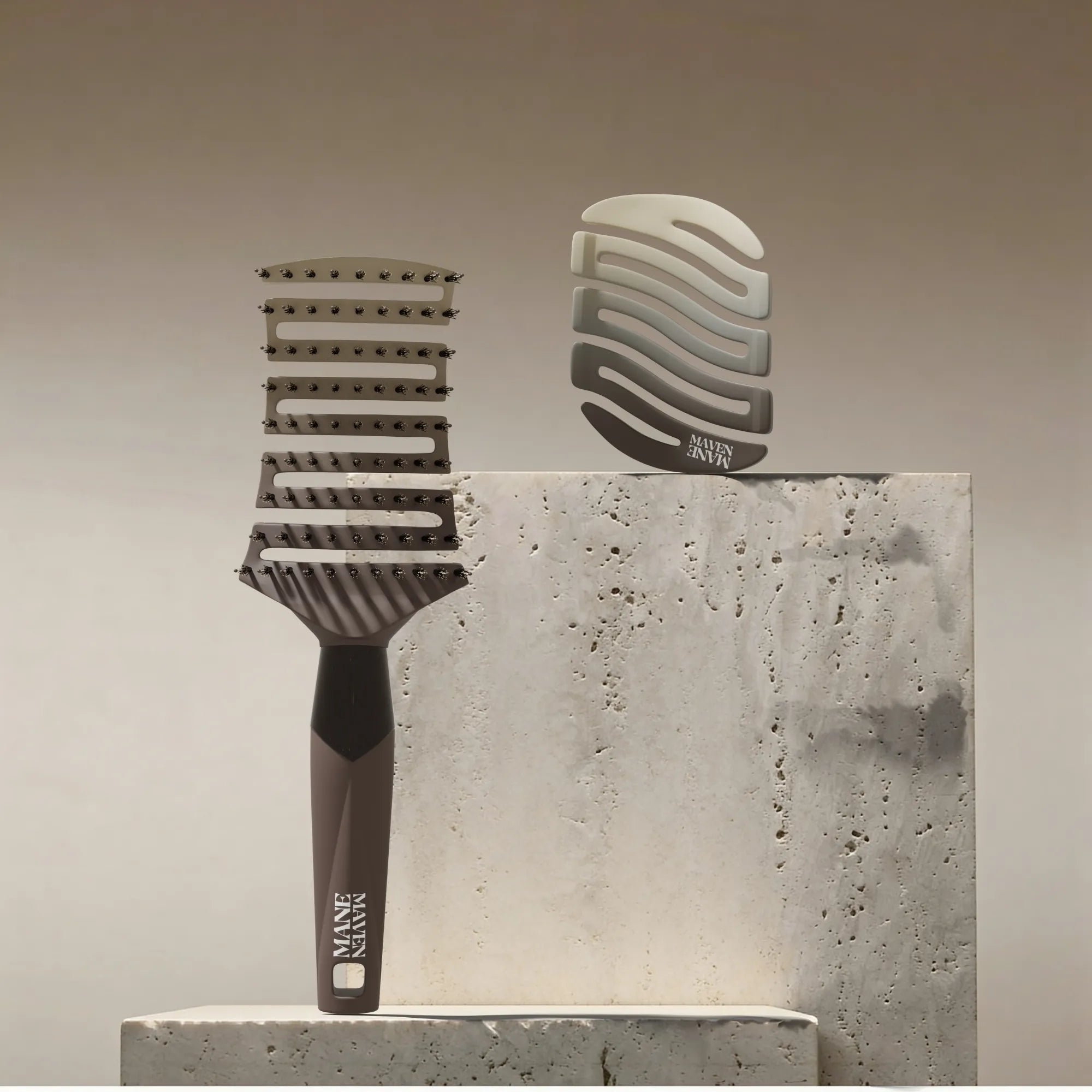 The ZIGZAG Duo set featuring the ZIGZAG Brush and ZIGZAG Travel Hair Brush for complete hair care at home and on the go.