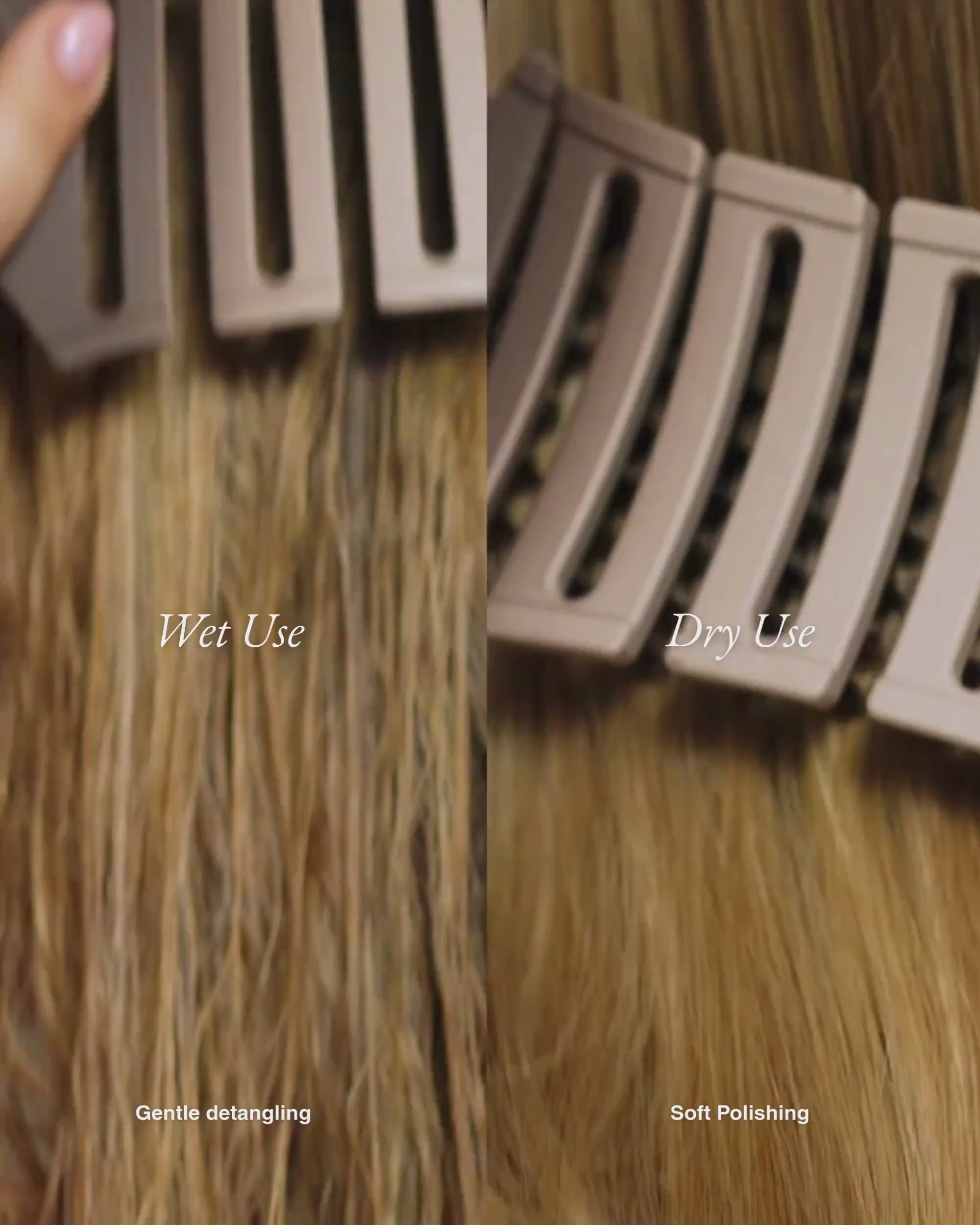 ZIGZAG Brush in wet and dry use gently detangling hair while softly polishing for smooth, shiny results.