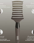 360-degree view of ZIGZAG Brush showing curved head, flexible bristles, and ergonomic handle